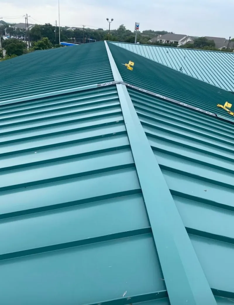 Green commercial metal roof ridge and valley for Metal Roof Repair in Harwood Heights
